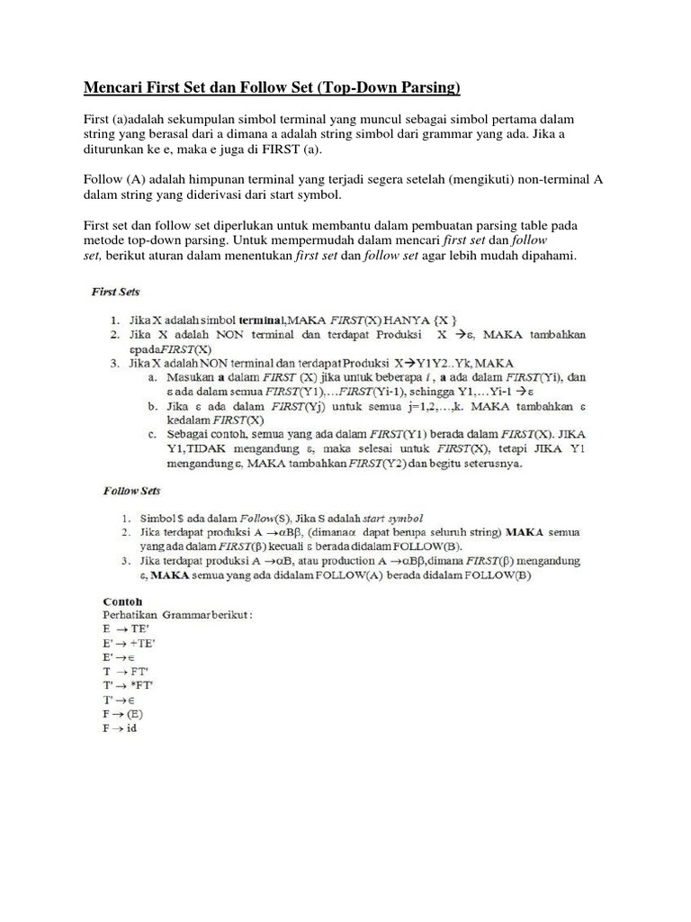 First dan Follow Set dalam Parsing | PDF