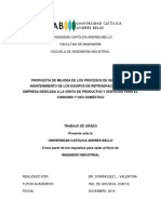 Propuesta de Mejora de Los Procesos de Gestión Del Mantenimiento de Los Equipos de Refrigeración de Una Empresa Dedicada A La Venta de Productos y Servicios para El Consumo y Uso Doméstico