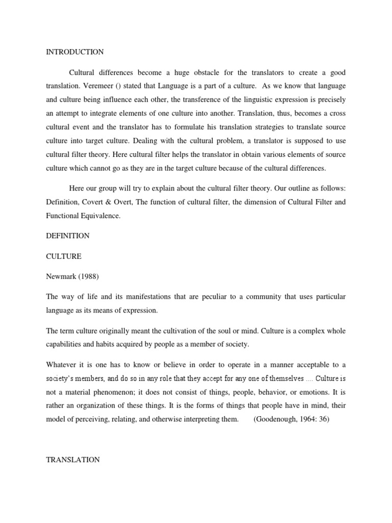 Understanding Cultural Filter Theory | PDF | Translations | Mind