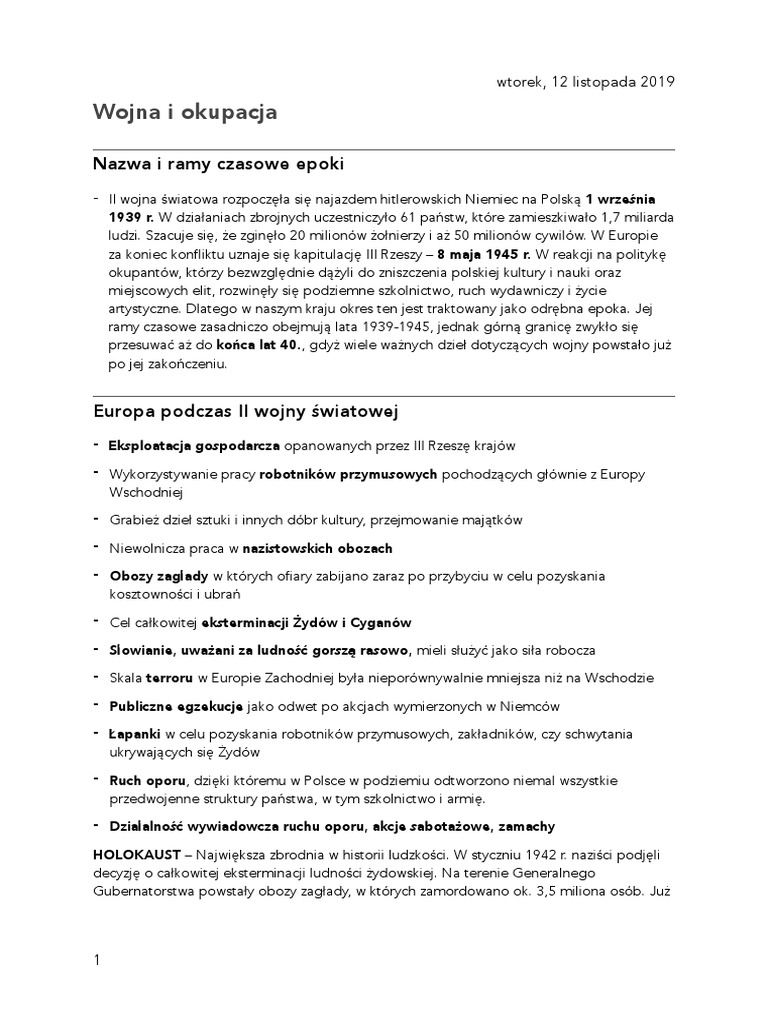 Wojna W Kulturze I Literaturze Sprawdzian Pdf