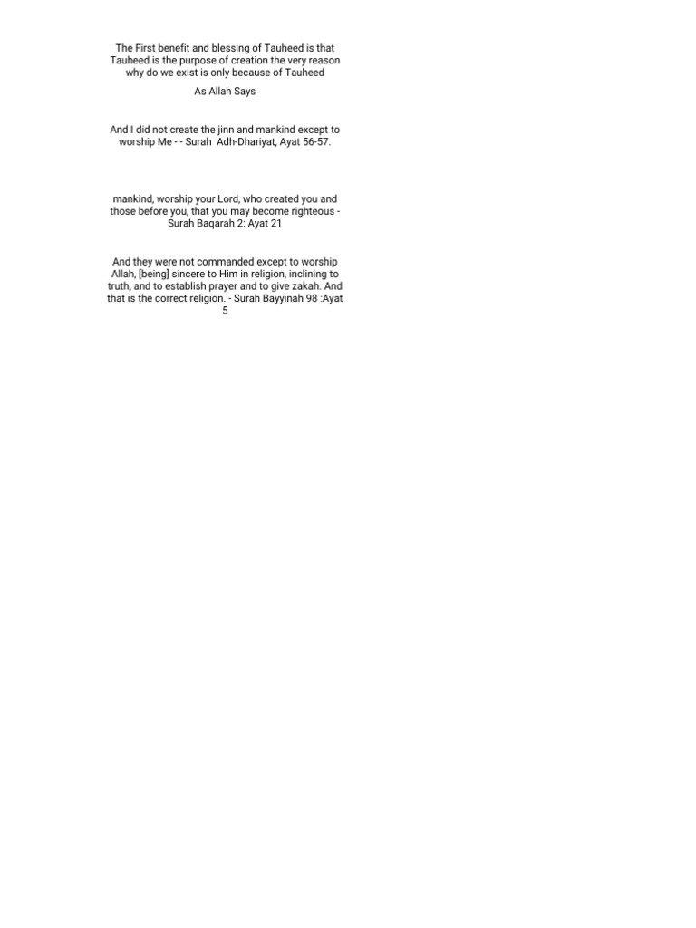 Purpose of Creation: Understanding Tauheed | PDF | Wellness | Religion ...