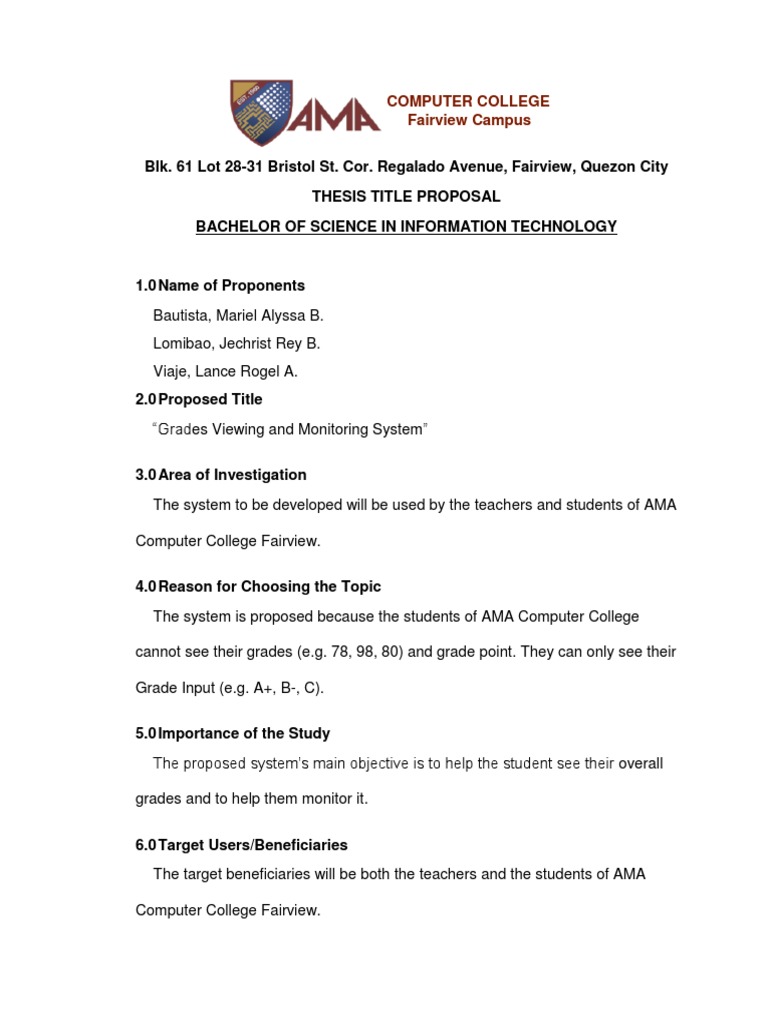 Thesis Title Proposal | PDF