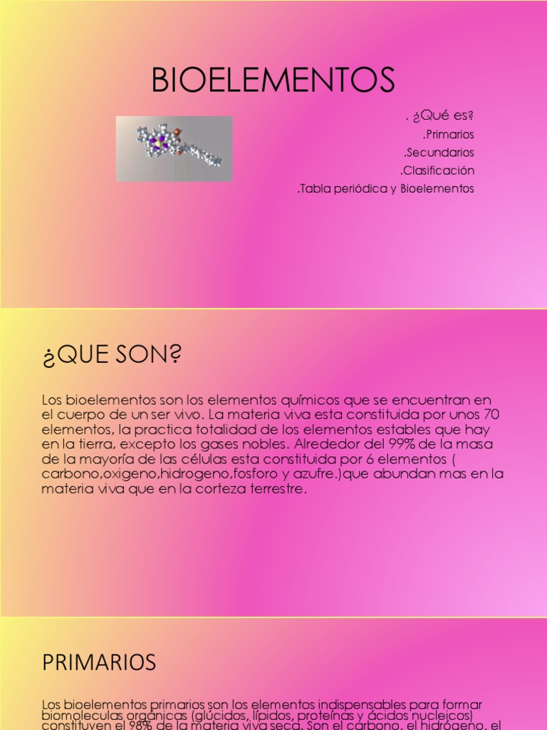 BIOELEMENTOS | PDF | Biomoléculas | Oxígeno