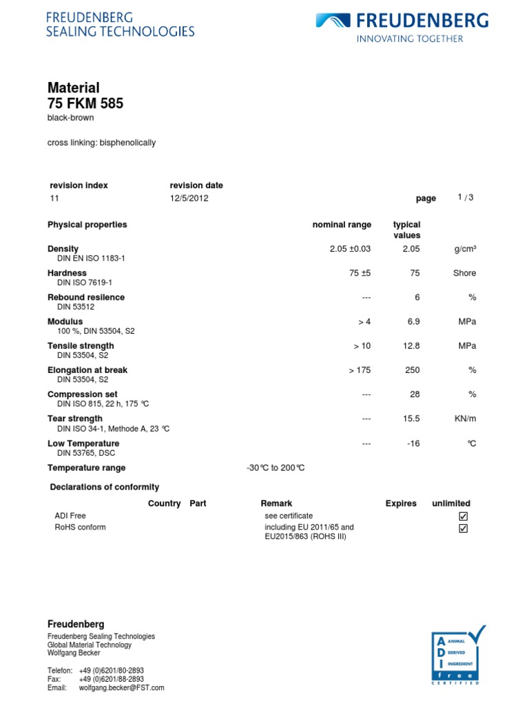 Physical and Chemical Properties of FKM 585 Fluoroelastomer with