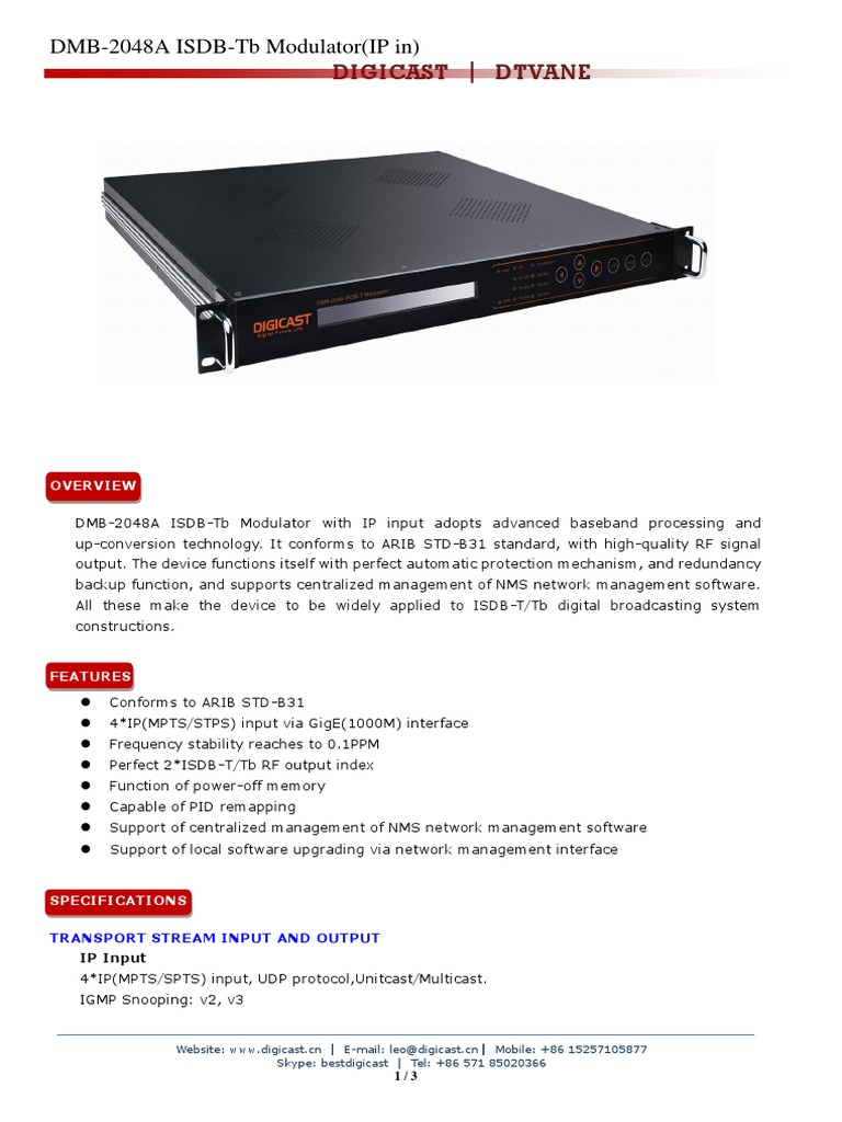 DMB-2048A ISDB-Tb Modulator | PDF | Modulation | Input/Output