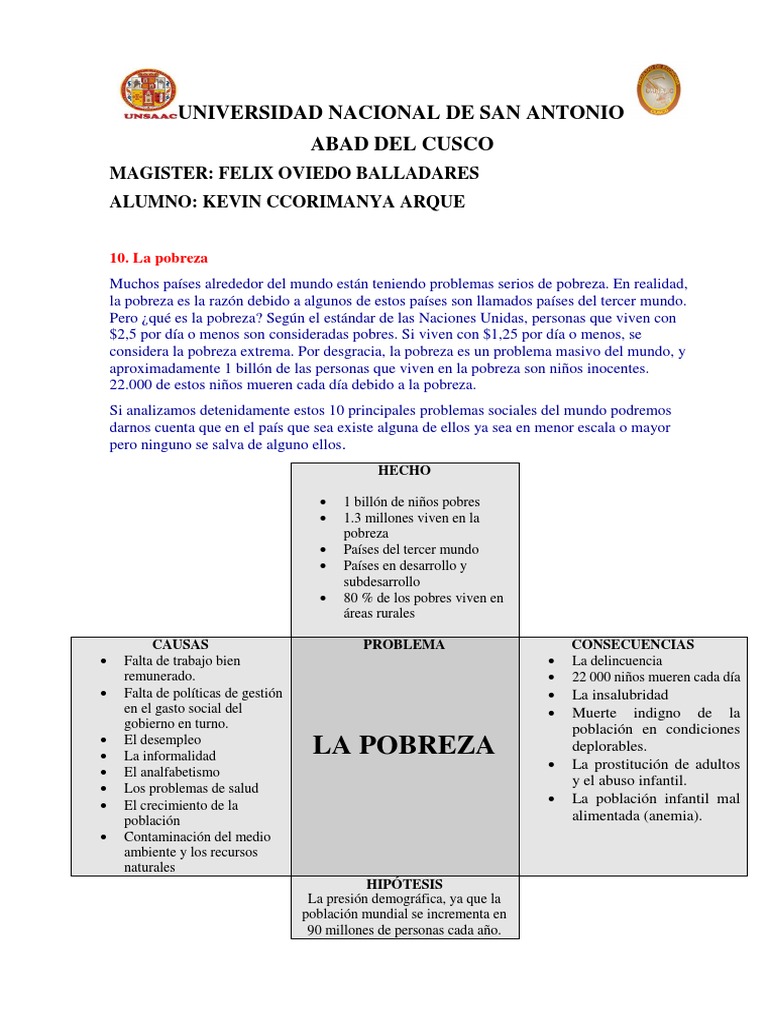 Causas y Consecuencias de la Pobreza | PDF | Población mundial | Pobreza