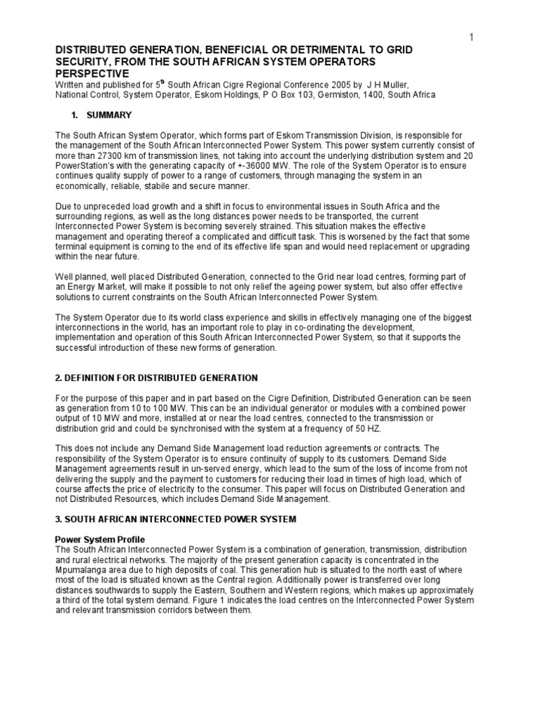 Impact of Distributed Generation on South Africa's Grid Security | PDF ...