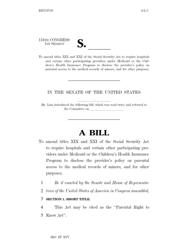 Parental Right To Know Act PDF Medicaid Public Law