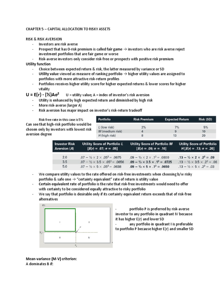 Chapter 5 - Capital Allocation To Risky Assets | PDF | Risk Aversion ...