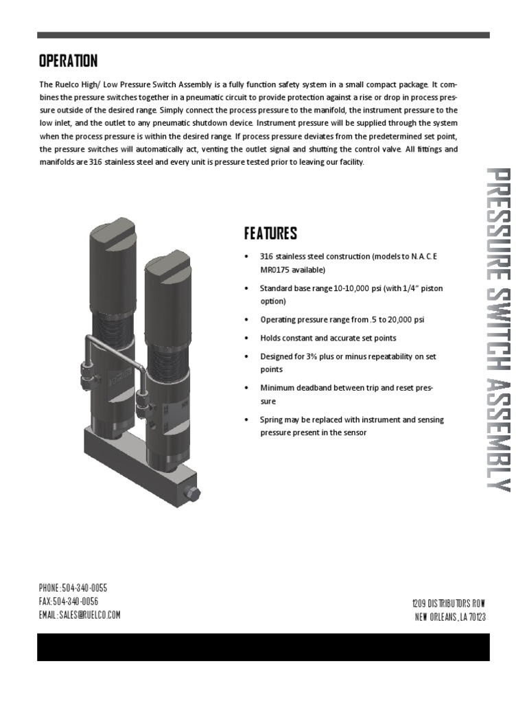 Ruelco High/Low Pressure Switch Assembly A Compact Safety System for