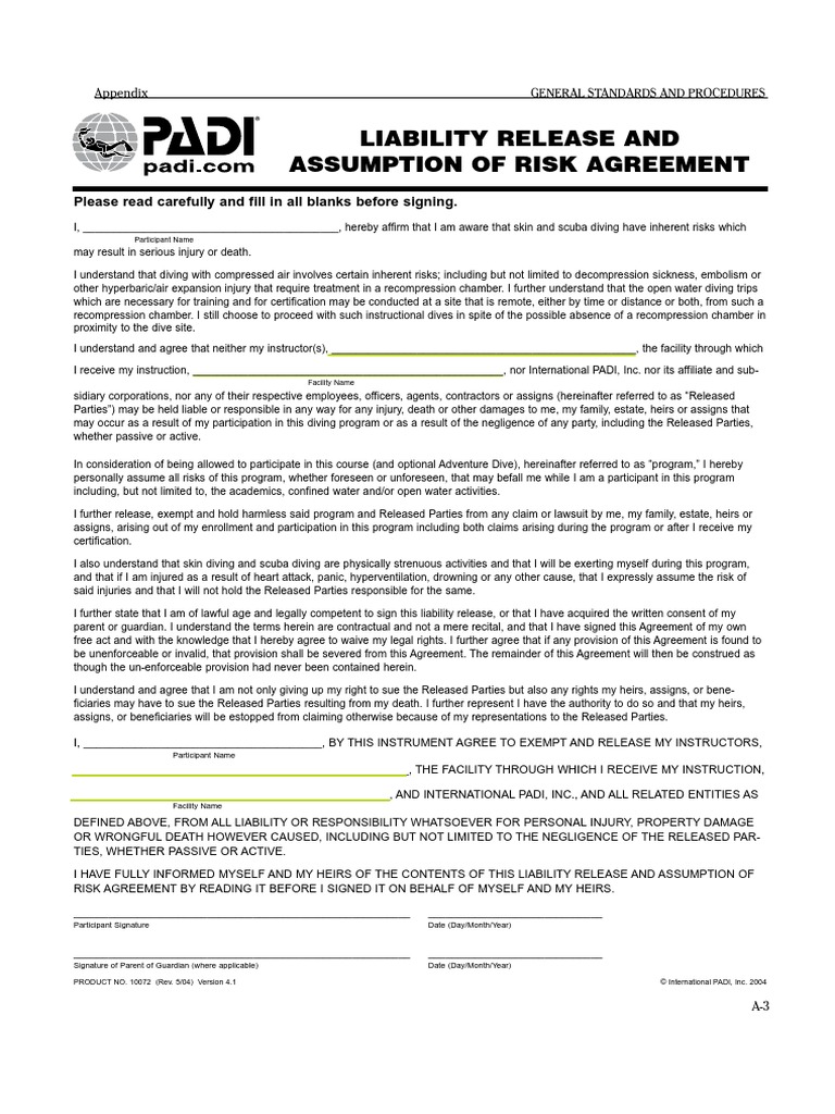 PADI Forms PDF Scuba Diving Underwater Diving