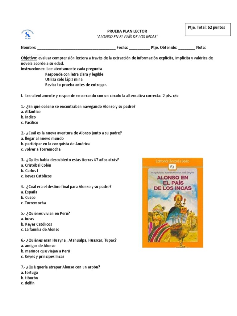PRUEBA Alonso en El País de Los Incas 4° | PDF | Imperio Inca