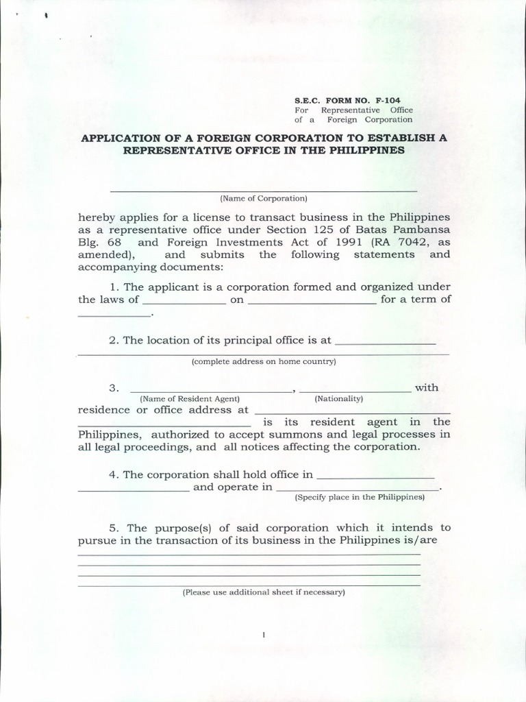 FORM f-104 | PDF | Corporations | U.S. Securities And Exchange Commission