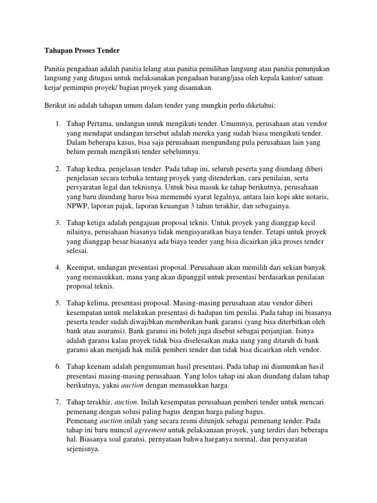 Tahapan Proses Tender Proyek | PDF