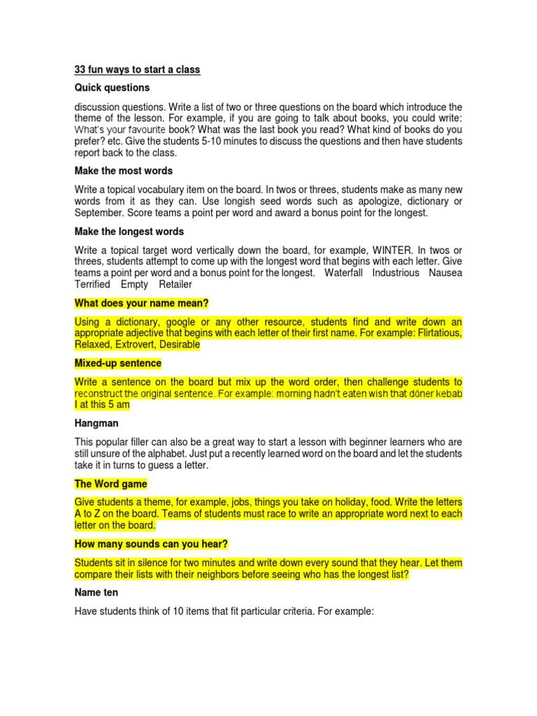 Warm Ups PDF Word Vocabulary