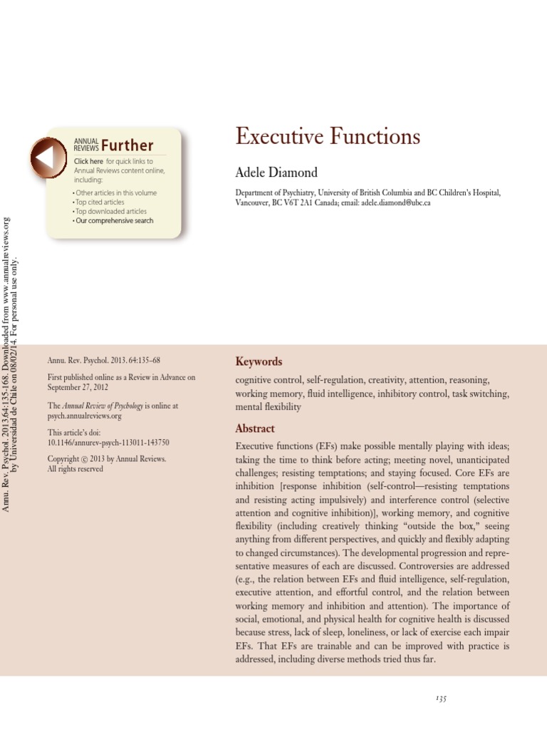 Diamond 2013 Executive Functions PDF | PDF | Executive Functions | Self ...