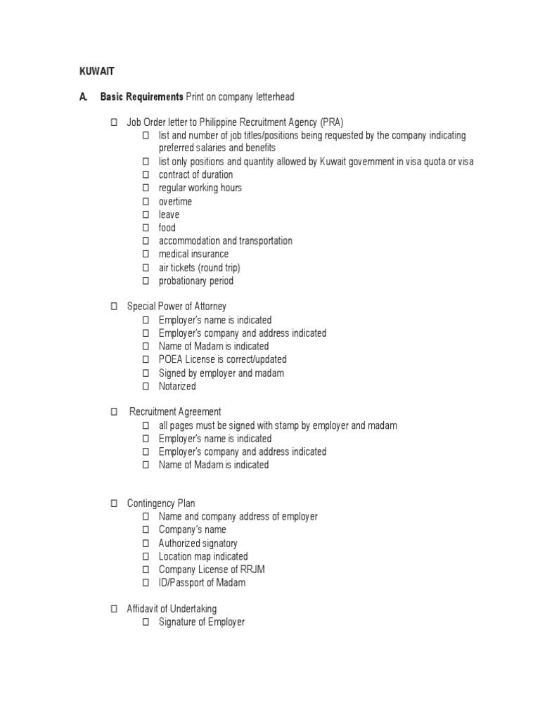 Basic Requirements PDF Kuwait Travel Visa