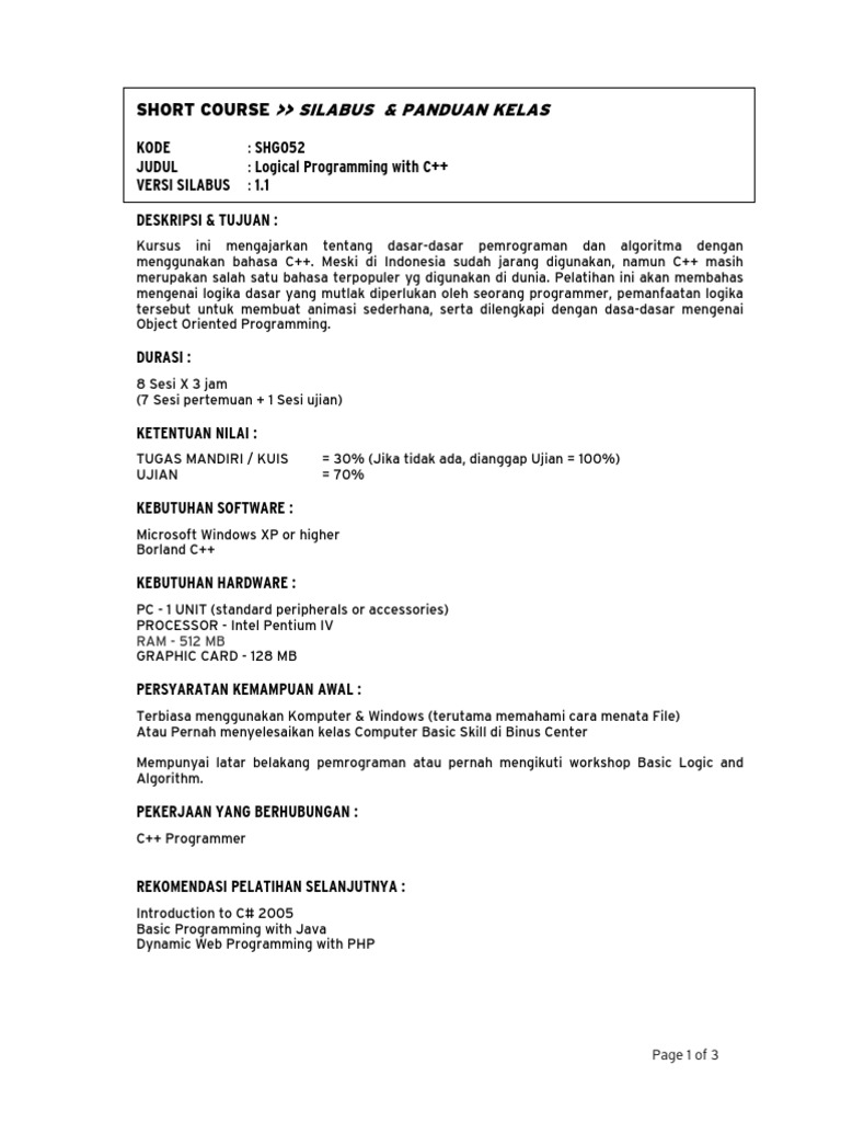 Kursus Pemrograman C++ Dasar | PDF