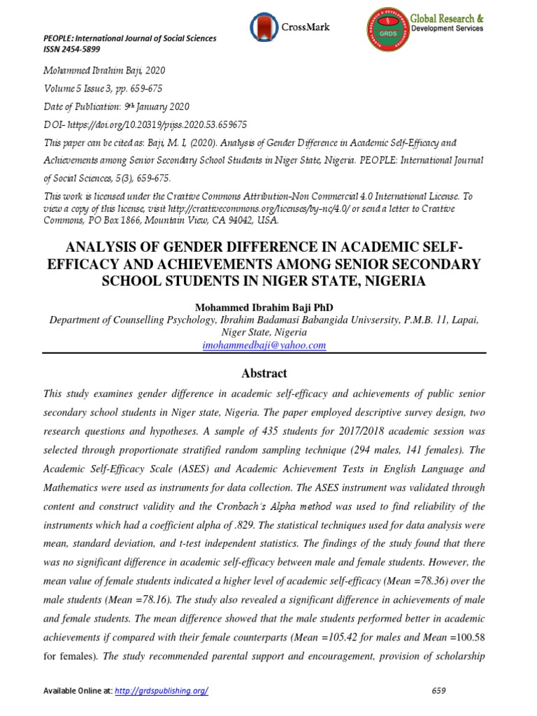 Gender Differences in Niger's Education | PDF | Self Efficacy | P Value