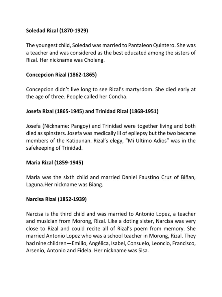 Rizal Siblings | PDF | Philippines