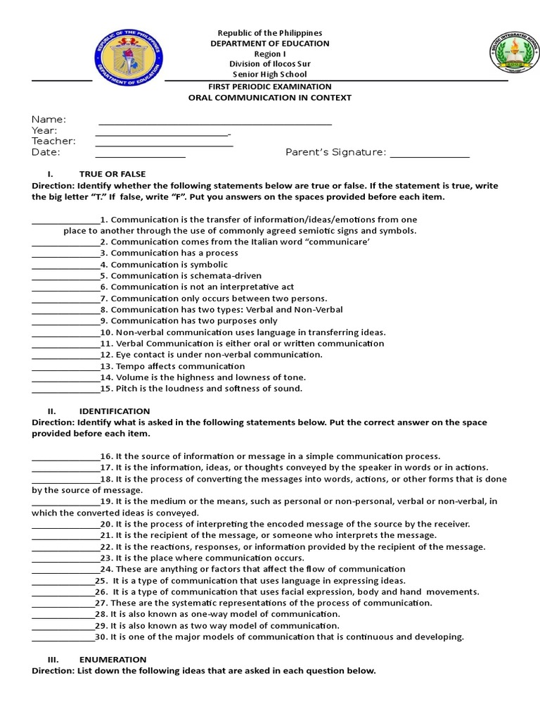 Oral Communication Exam Guide | PDF | Nonverbal Communication | Action ...