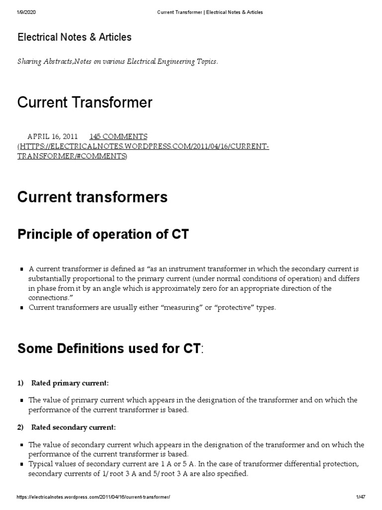 Current Transformer Overview and Definitions | PDF | Transformer ...