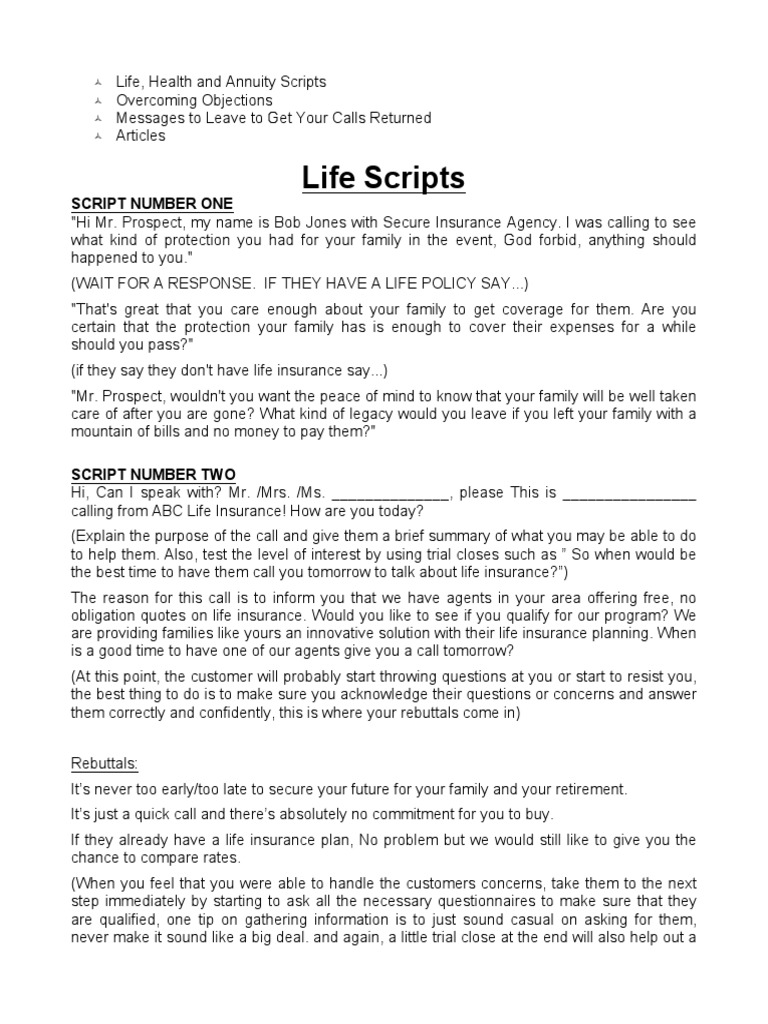 Insurance scripts pdf life insurance mortgage loan