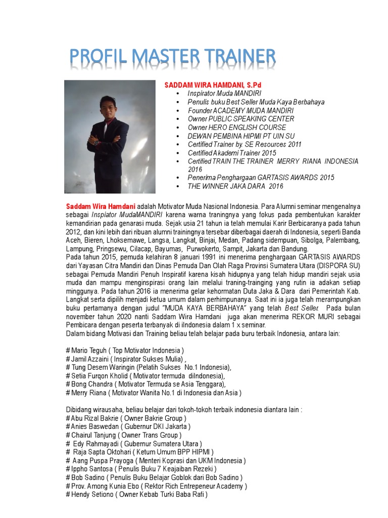 Profil Trainer Saddam Wira Hamdani | PDF