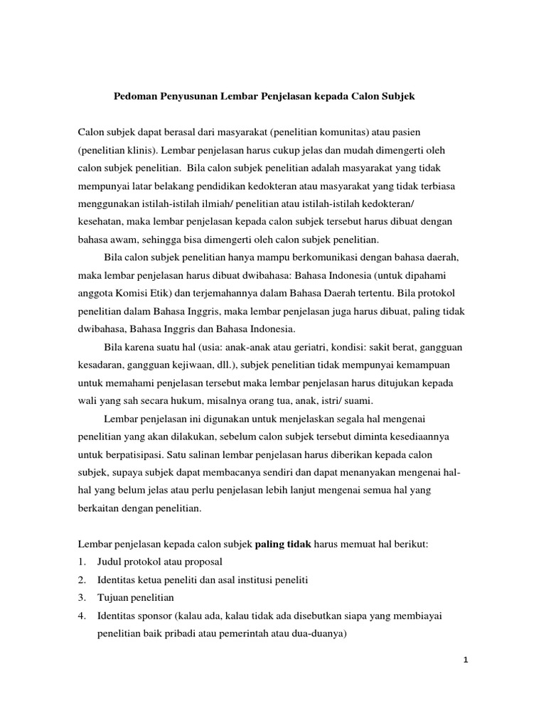 Lembar Penjelasan Subjek Penelitian | PDF | Sains & Matematika