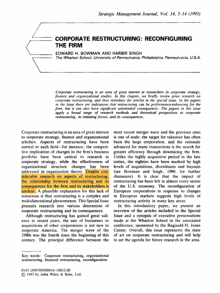 Corporate Restructuring - Reconfiguring The Firm | PDF | Mergers And ...