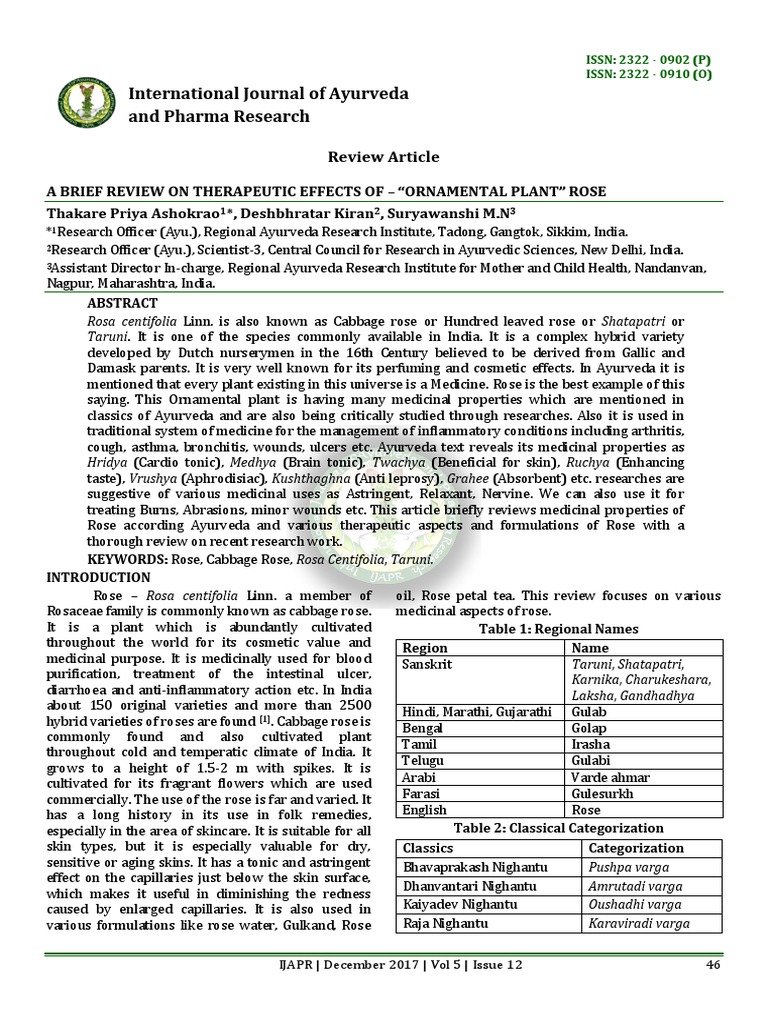 International Journal of Ayurveda and Pharma Research PDF Rose
