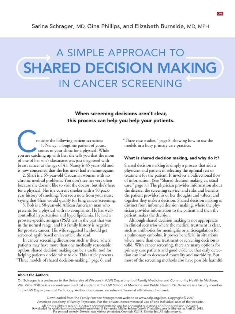 A Simple Approach To Shared Decision Making in Cancer Screening | PDF ...