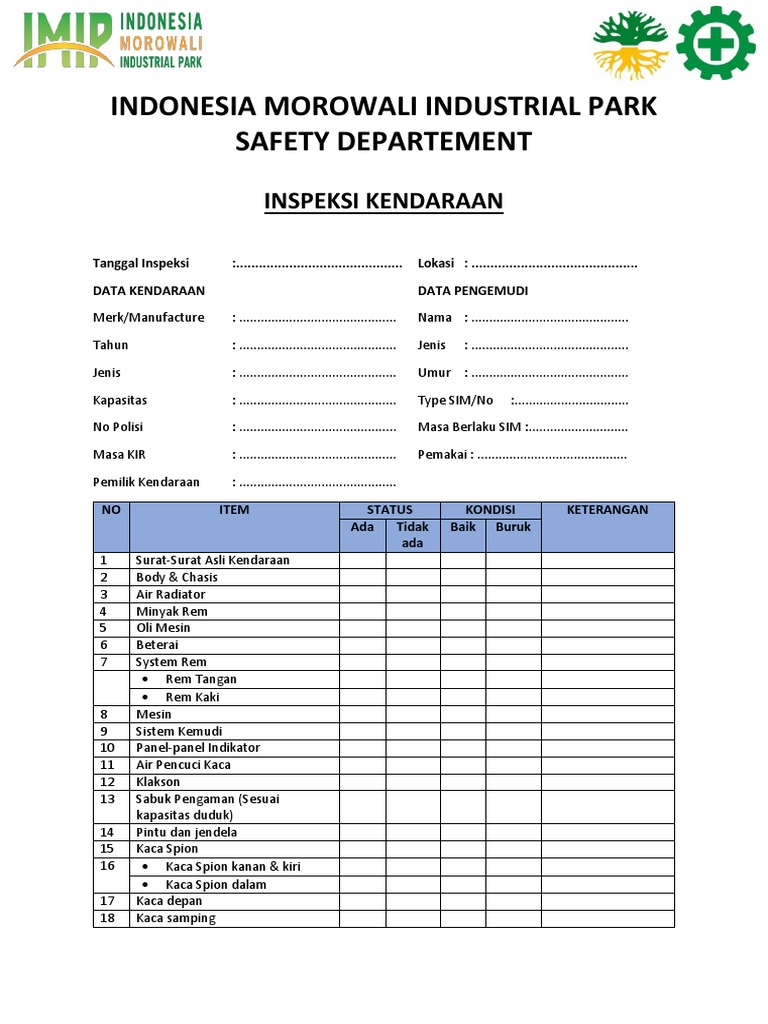 Form Checklist Inspeksi Kendaraan | PDF