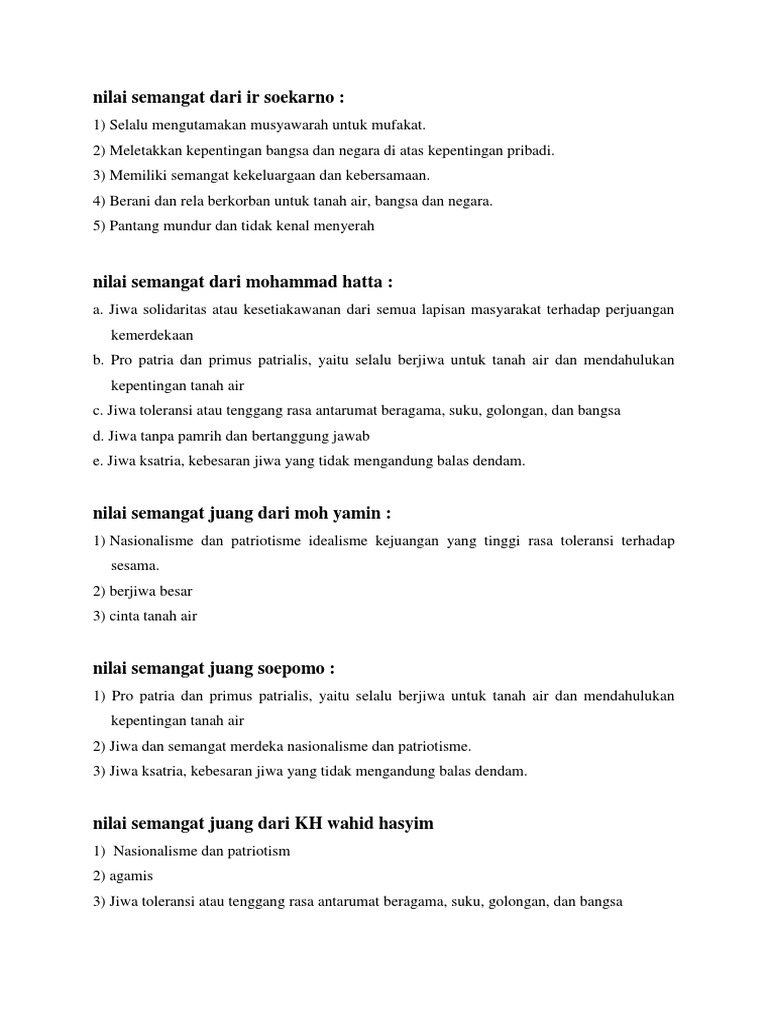 Nilai Semangat Dari Ir Soekarno