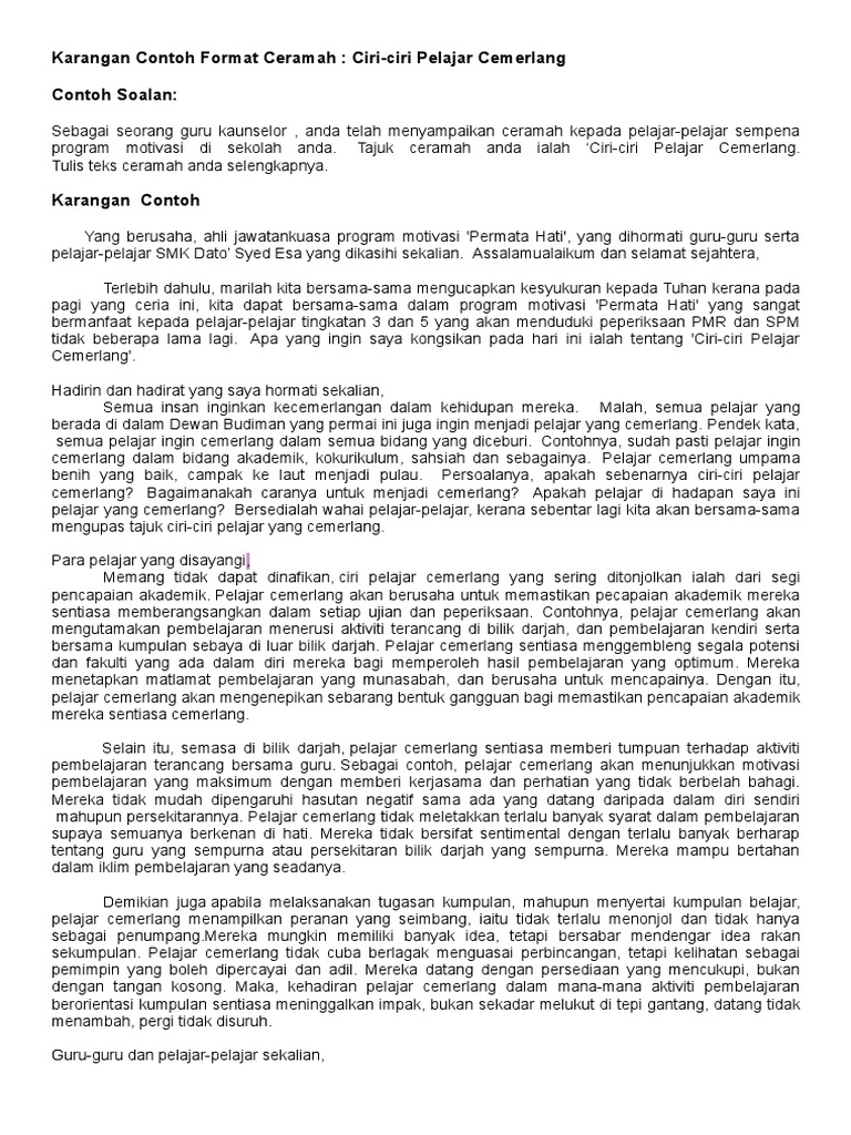 ciri ciri sekolah selamat karangan spm