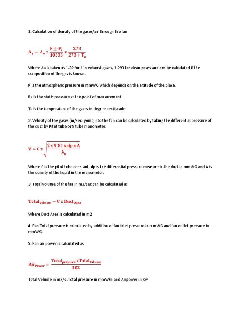Fan Efficiency Calculation PDF