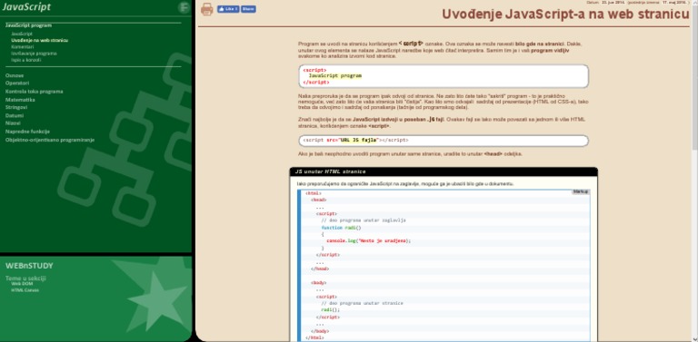WEBnSTUDY - Uvođenje JavaScript-a Na Web Stranicu | PDF
