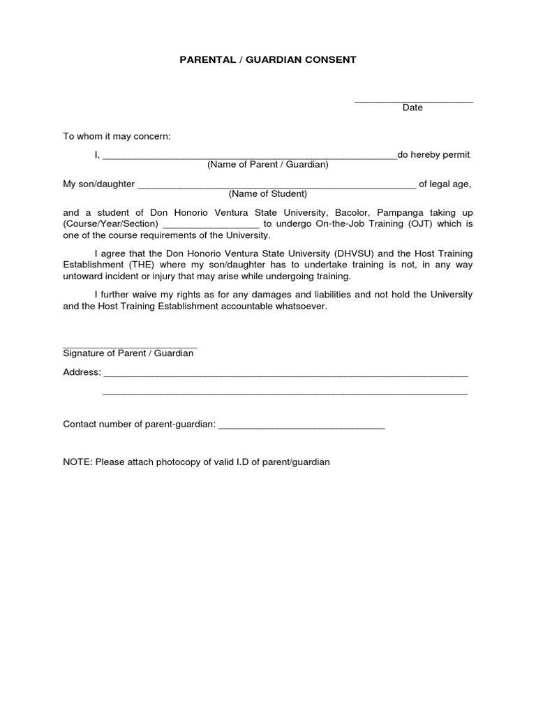 Parent Consent for OJT Training | PDF | Career & Growth
