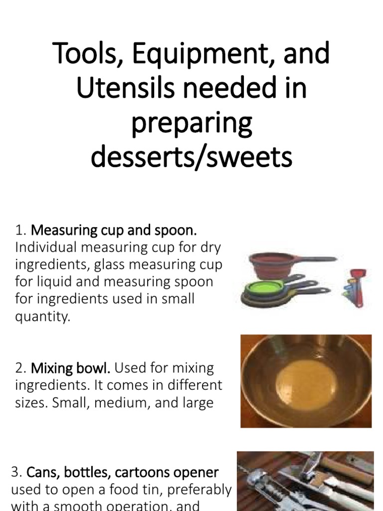 Essential Tools for Dessert Preparation | PDF | Knife | Cookware And ...
