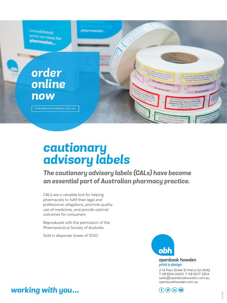 Cautionary Advisory Labels Guide and Order Form PDF Pharmacy