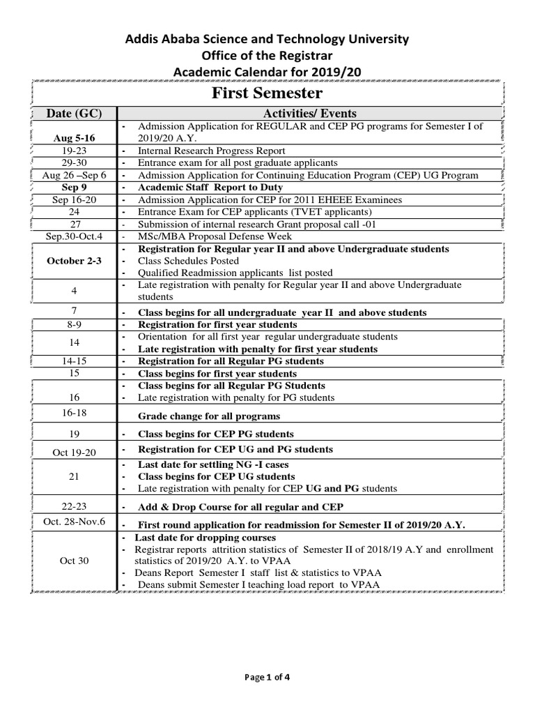 2019-20 Academic Calendar Final All Updated November PDF | PDF