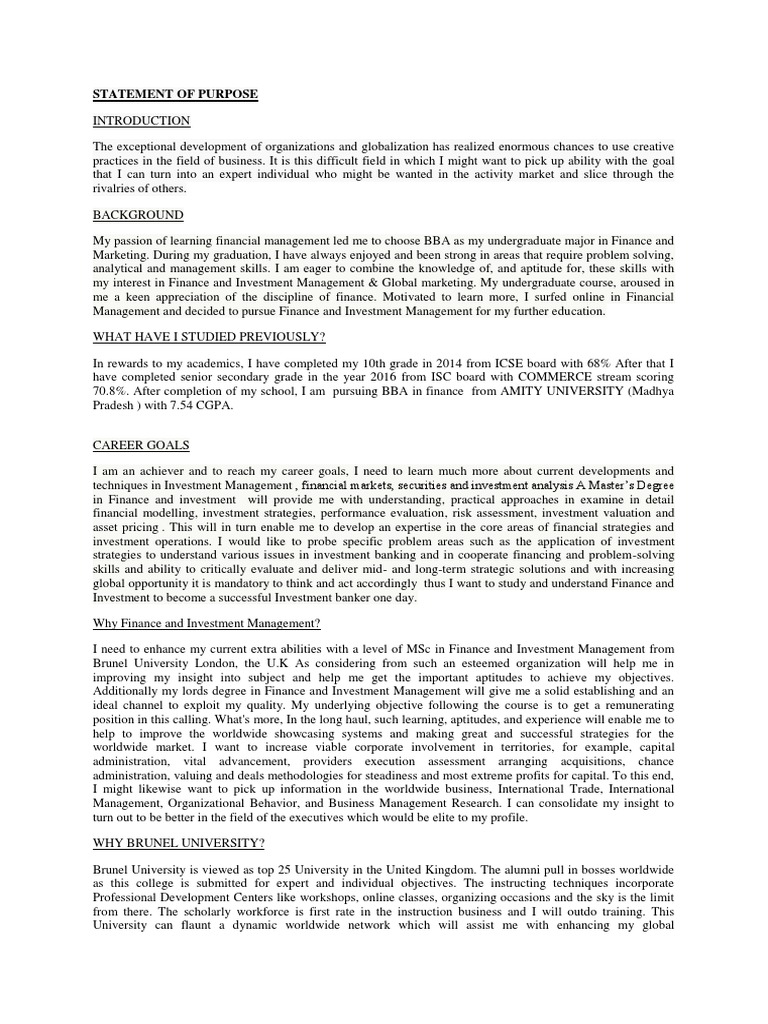 BRUNEL SOP Finance PDF Investment Management Valuation (Finance)