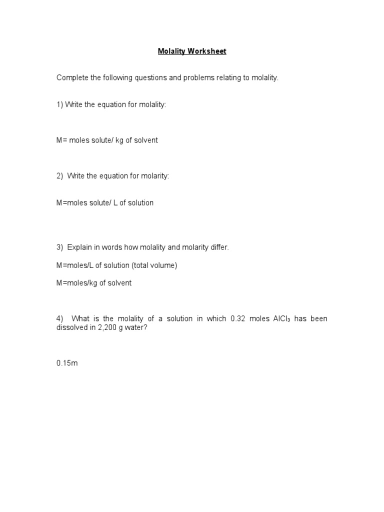 Molality Practice for Chemistry Students | PDF | Science & Mathematics