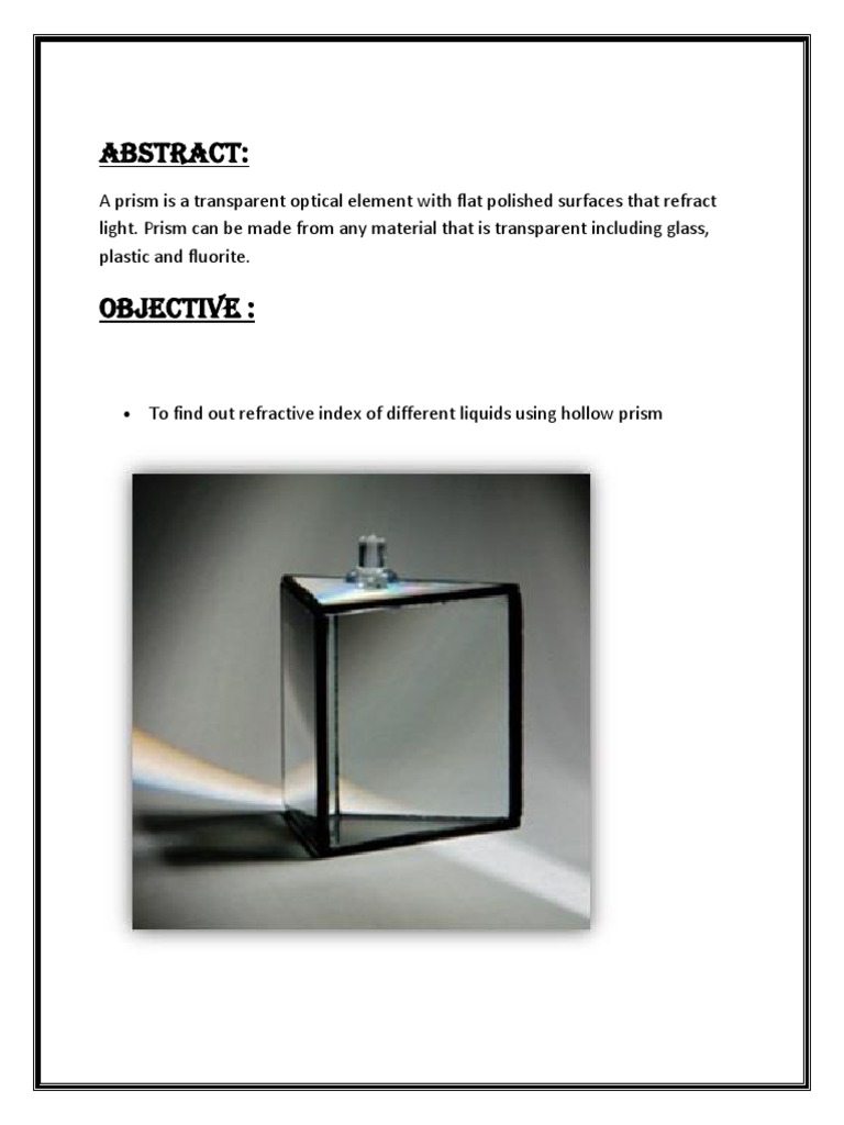Refractive Index of Liquids via Hollow Prism | PDF | Prism | Refractive ...