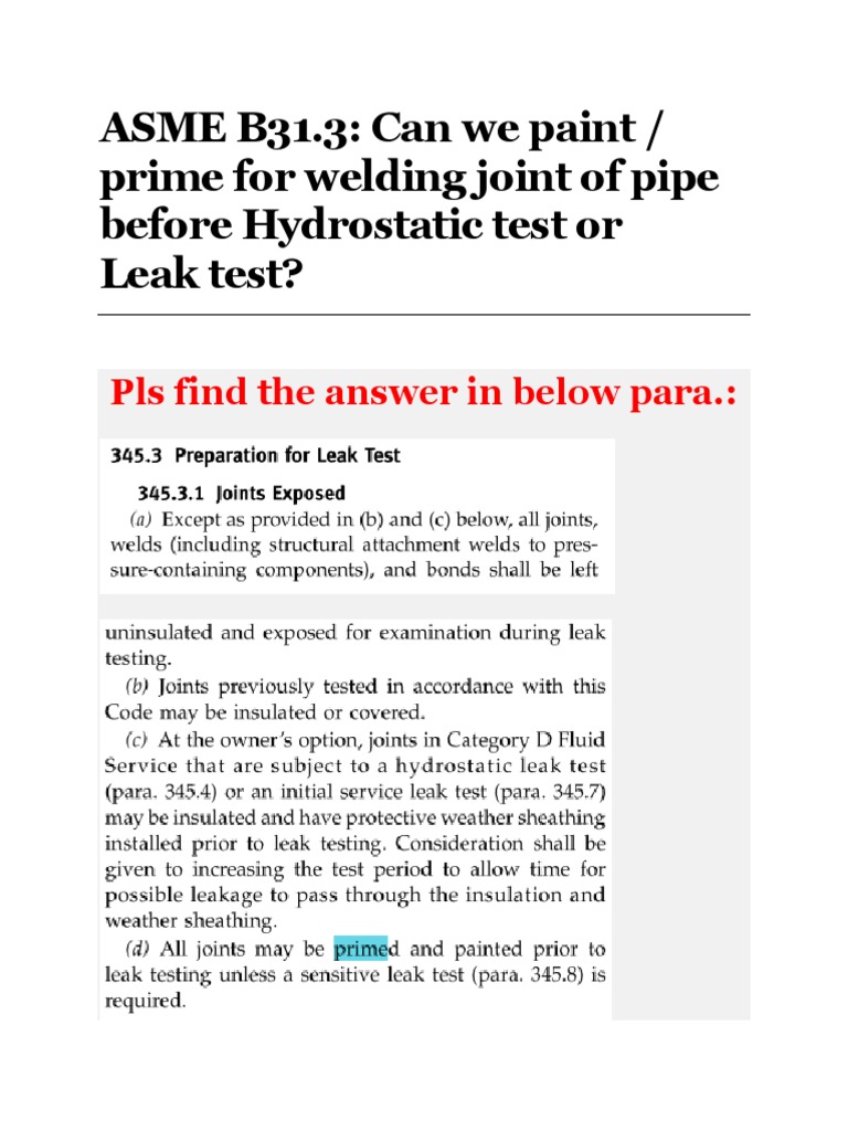 PART 76 ASME B31.3 Can We Paint Prime For Welding Joint of Pipe Before ...