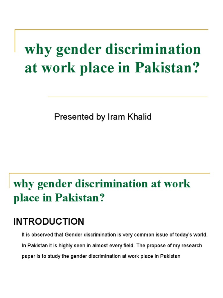 Gender Discrimination in Pakistan's Workforce | PDF | Equality Rights ...