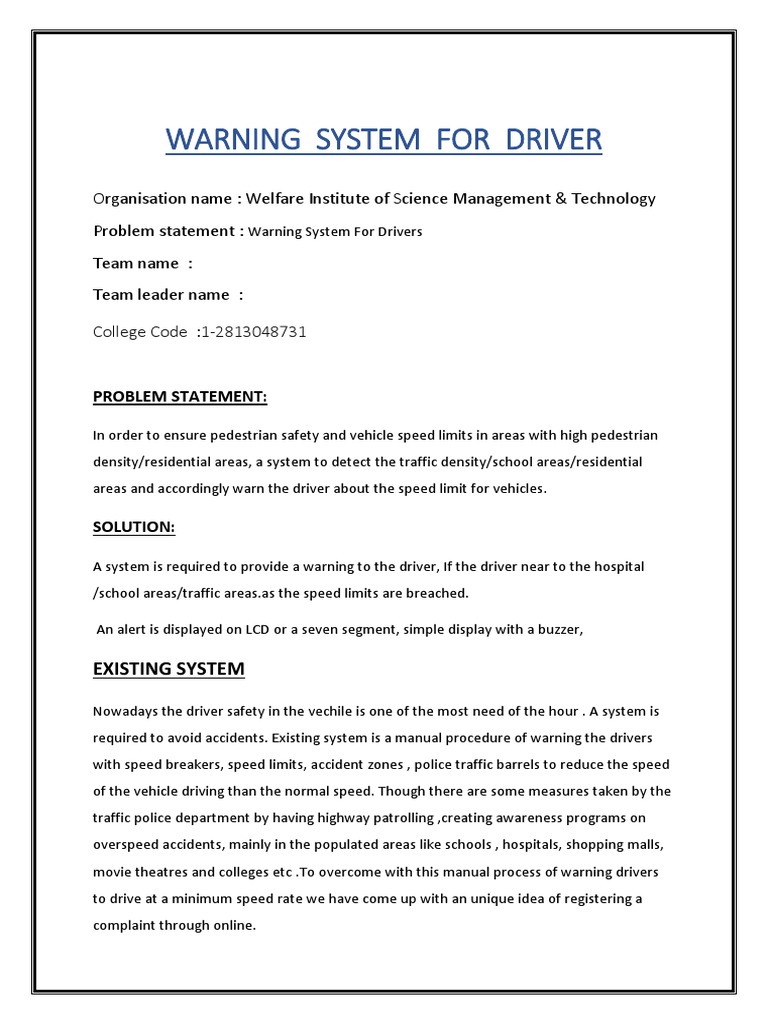 Warning System For Driver | PDF | Traffic | Speed Limit