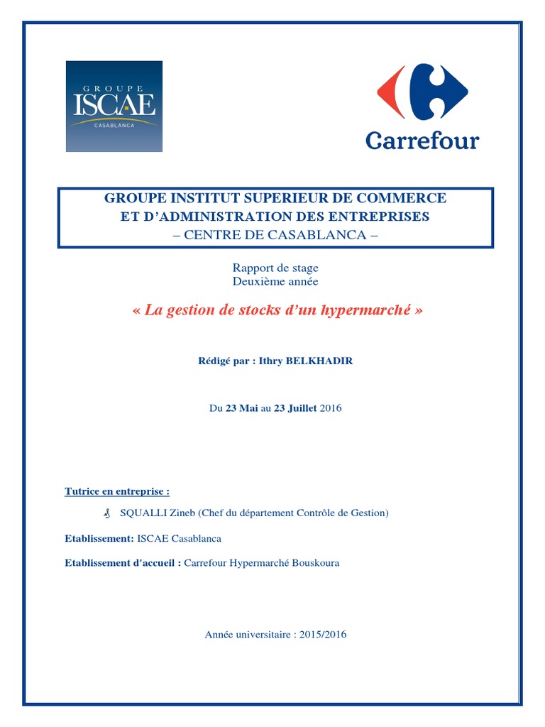 Rapport De Stage Carrefour Market Pdf La Gestion de Stocks Dun Hypermarche PDF | PDF | Inventaire | Maroc