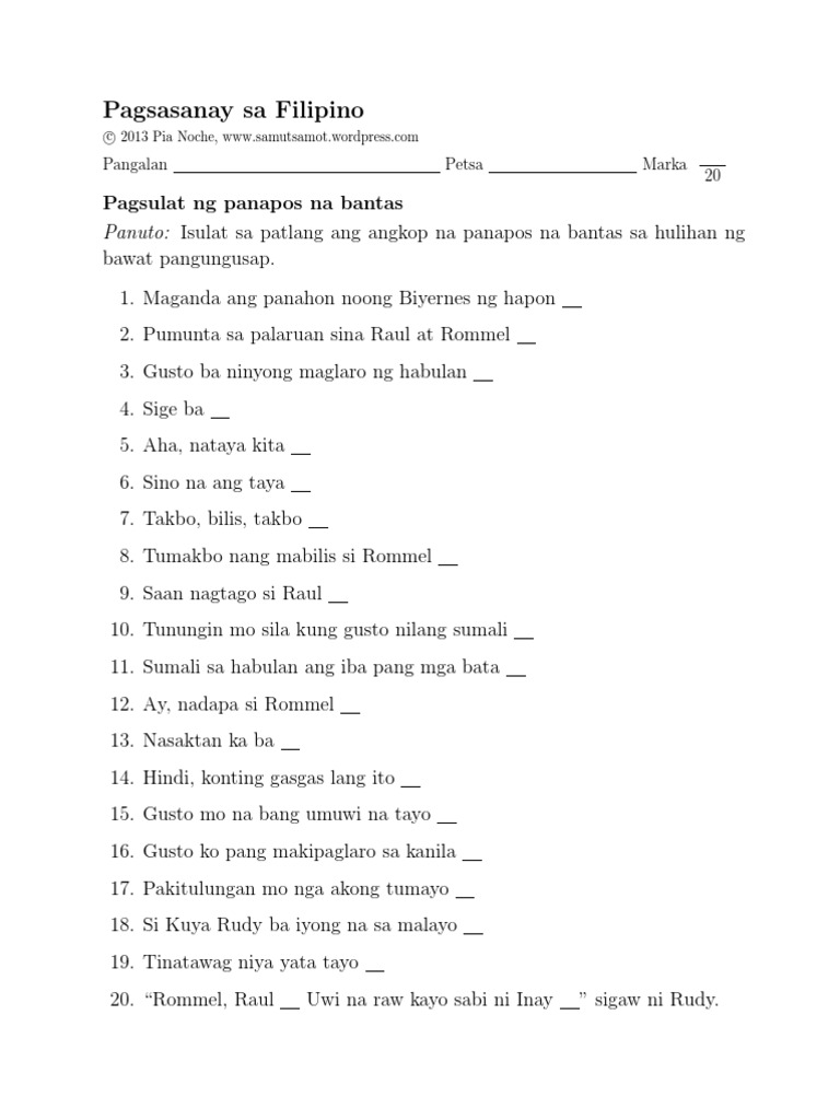 Pagsulat NG Panapos Na Bantas | PDF