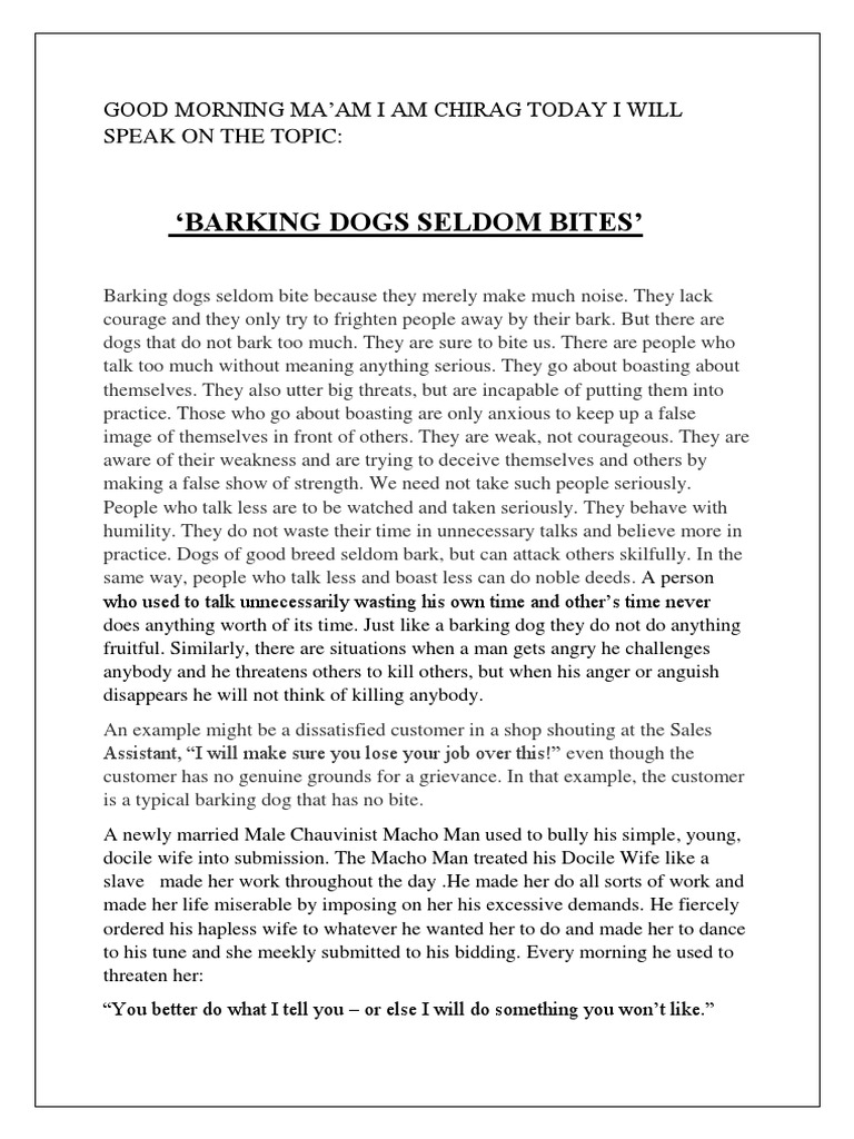 barking dog seldom bite essay